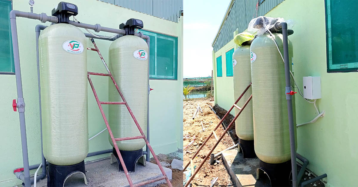 Hệ thống lọc nước công nghiệp với 2 cột lọc composite