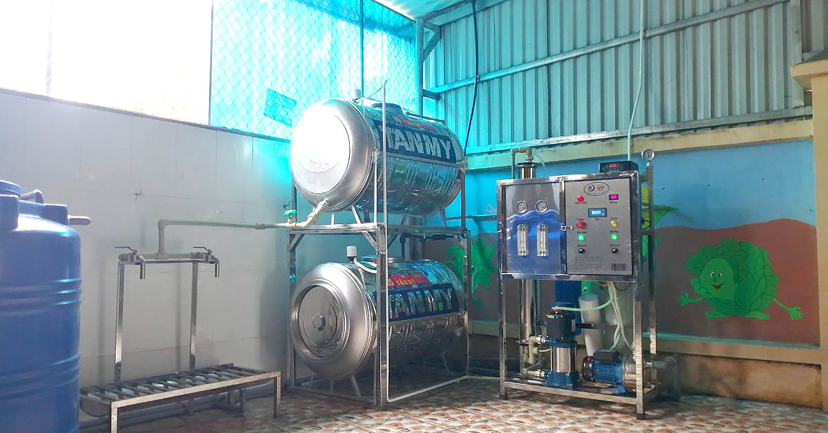 Hệ thống lọc nước tinh khiết RO 150l/h tại trường mầm non Châu Can B