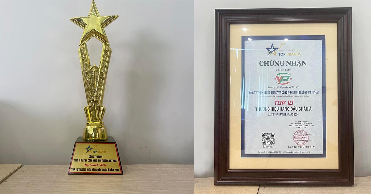 Giấy chứng nhận và cúp Vàng top 10 thương hiệu hàng đầu châu Á