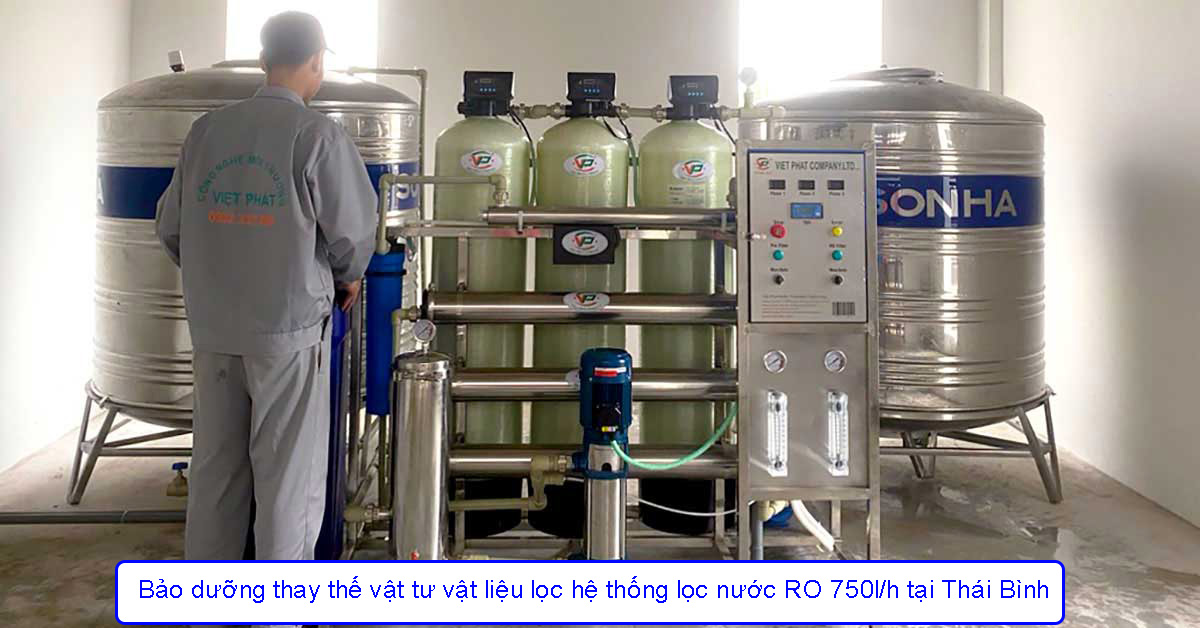 Bảo dưỡng thay thế vật tư vật liệu lọc hệ thống lọc nước RO 750l/h tại Thái Bình