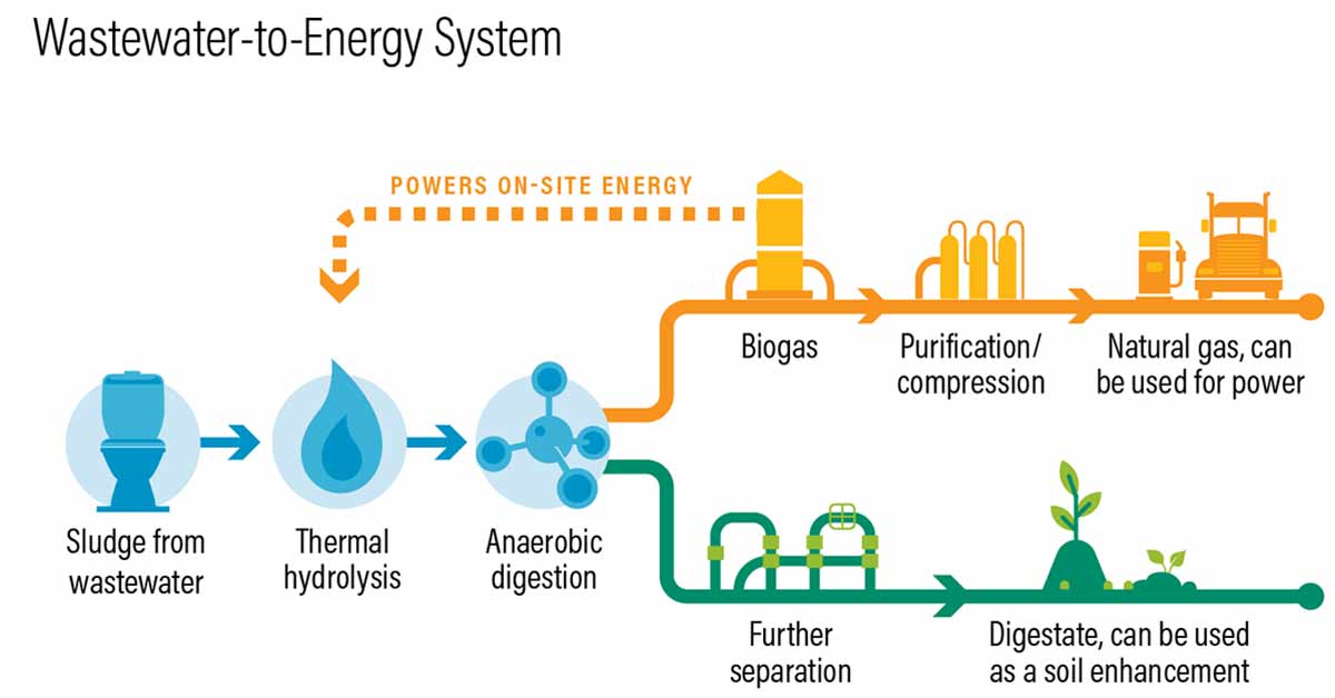 Biogas sản sinh năng lượng tái tạo từ bùn thải