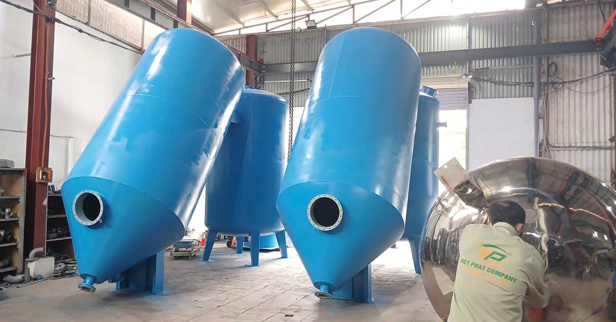 Gia công bồn lọc nước thép sơn epoxy