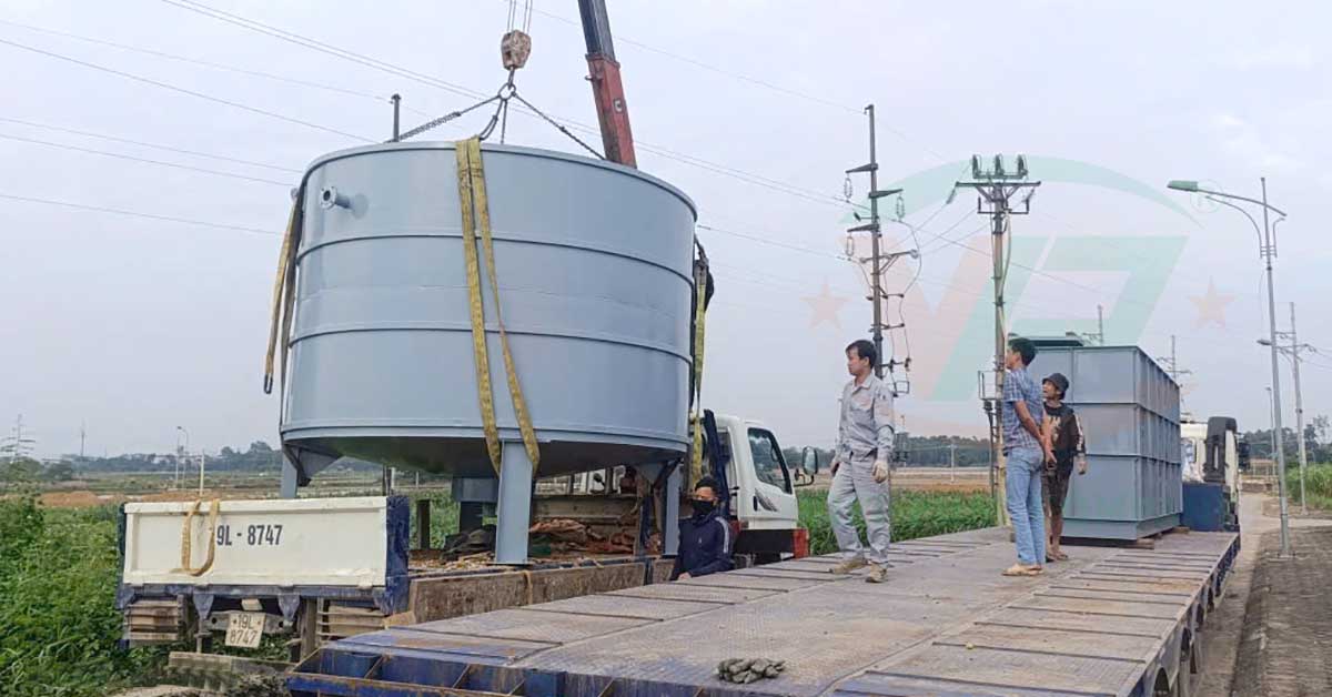 Các module, bể xử lý được vận chuyển bàng xe chuyên dụng