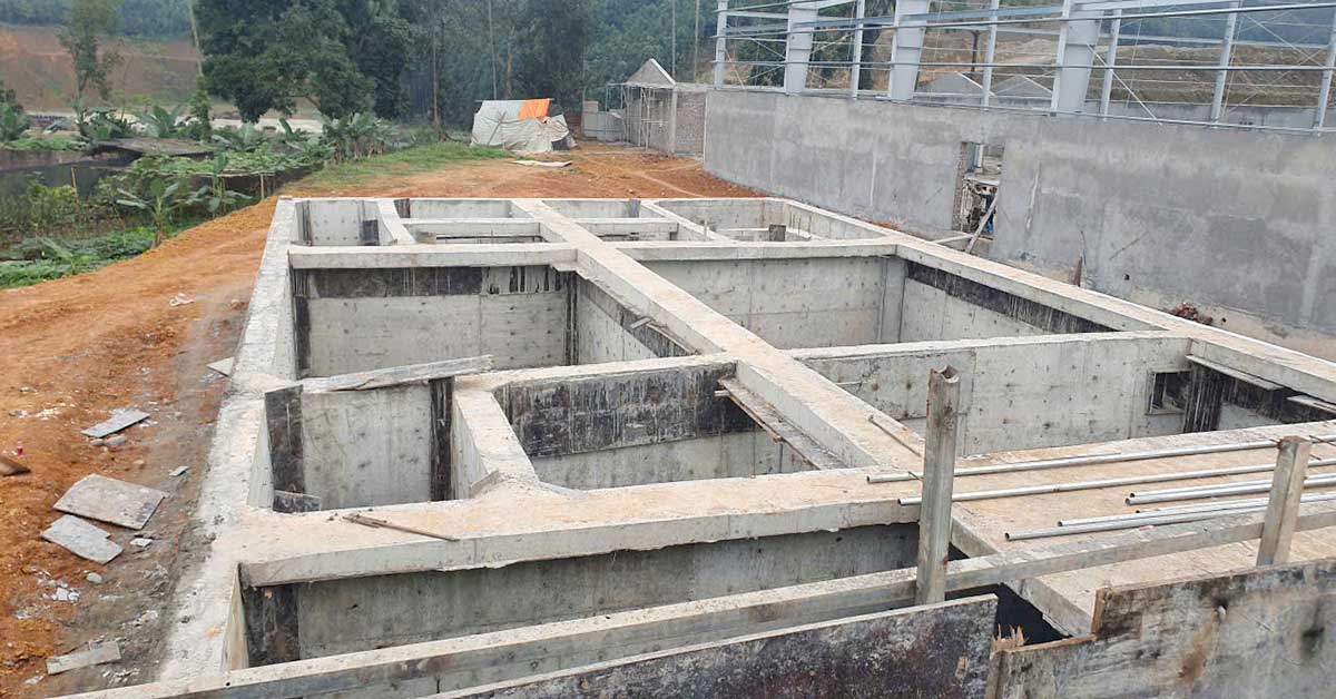 Mặt bằng và hệ thống bể bê tông cốt thép mới xây dựng