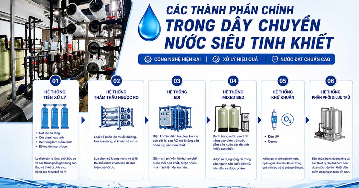 Các thành phần chính trong dây chuyền nước siêu tinh khiết