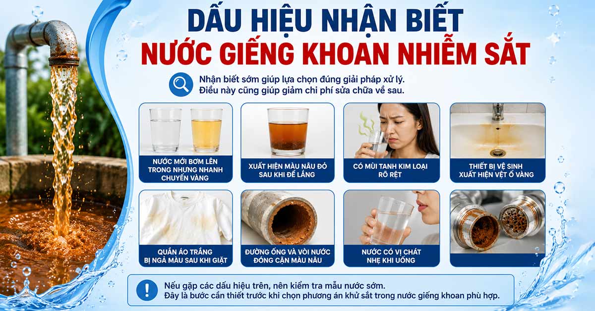 Dấu hiệu nhận biết nước giếng khoan nhiễm sắt