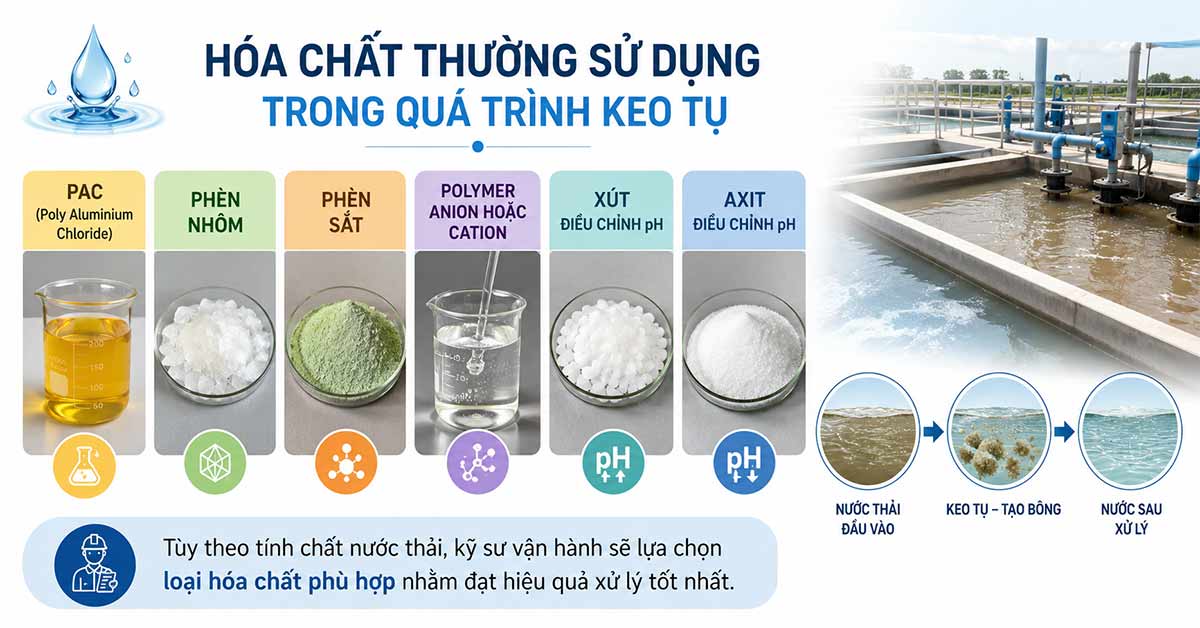 Hóa chất thường sử dụng trong quá trình keo tụ