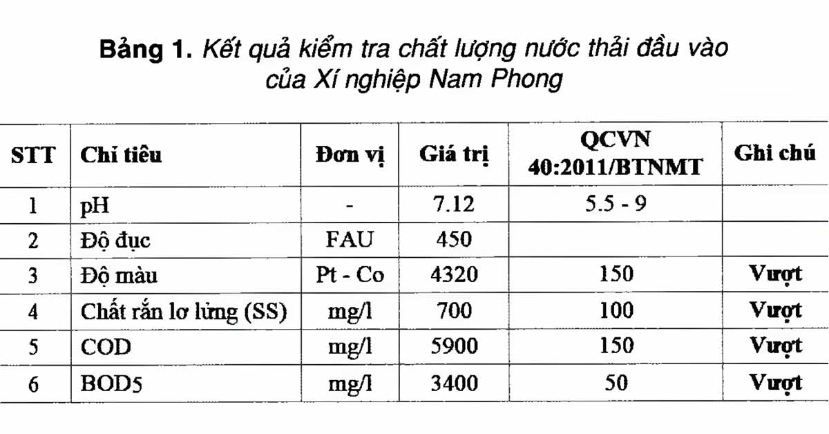 Nước thải đầu vào của Xí nghiệp Nam Phong