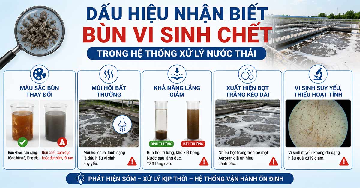 Dấu hiệu nhận biết bùn vi sinh chết trong hệ thống xử lý nước thải