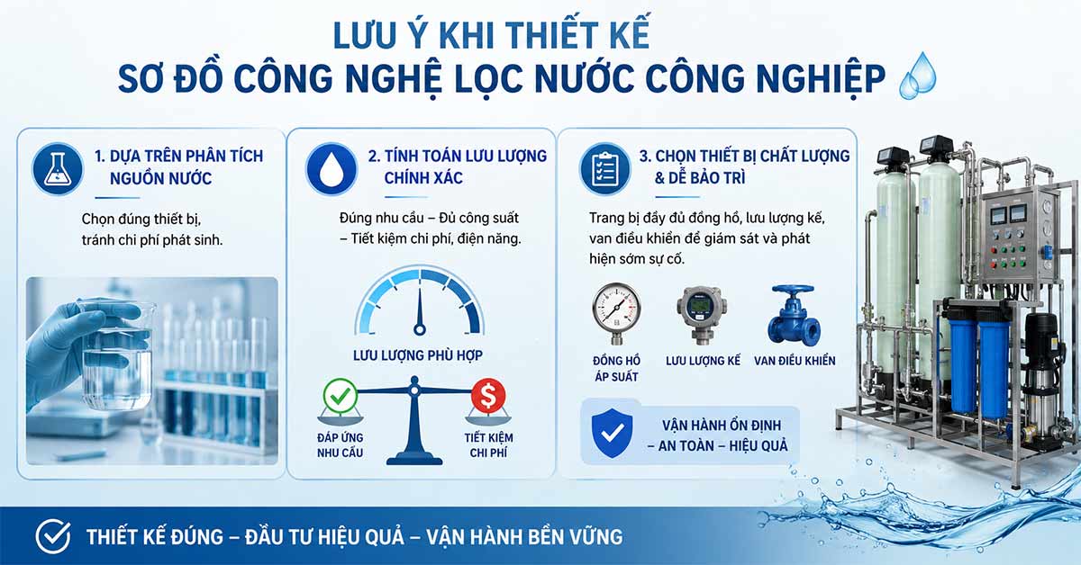 Lưu ý khi thiết kế sơ đồ công nghệ lọc nước công nghiệp