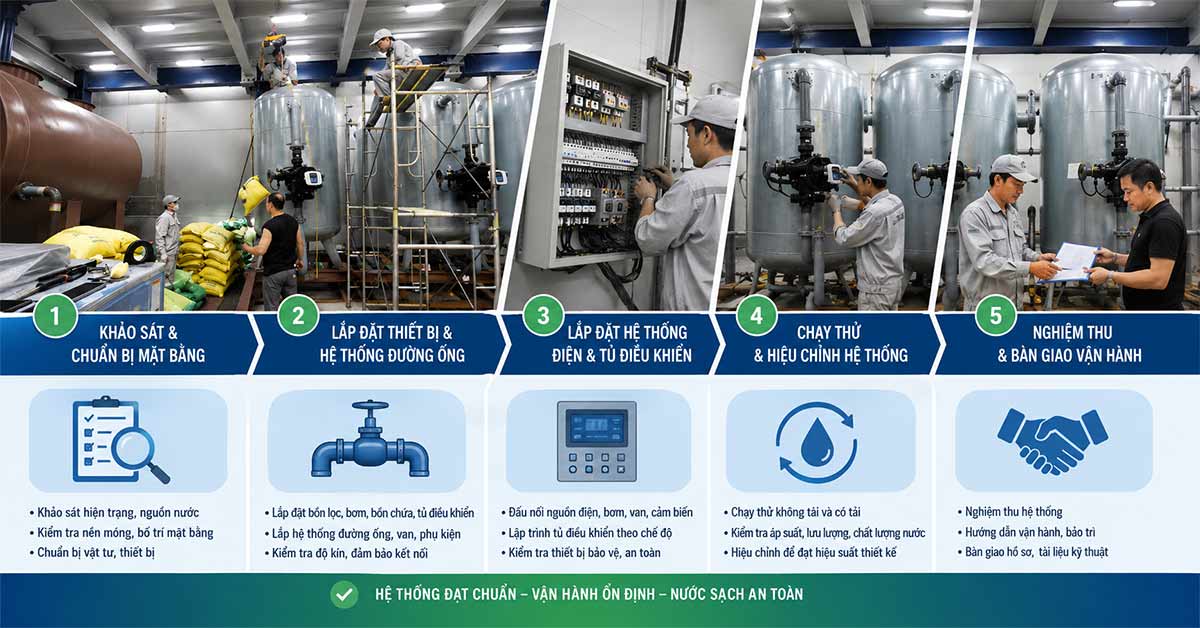 Quy trình lắp đặt hệ thống xử lý nước cấp theo tiêu chuẩn kỹ thuật