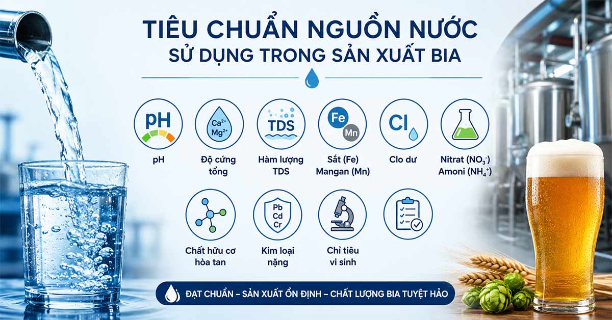Tiêu chuẩn nguồn nước sử dụng trong sản xuất bia