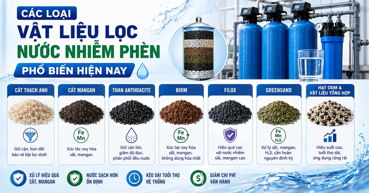 Các loại vật liệu lọc nước nhiễm phèn phổ biến hiện nay