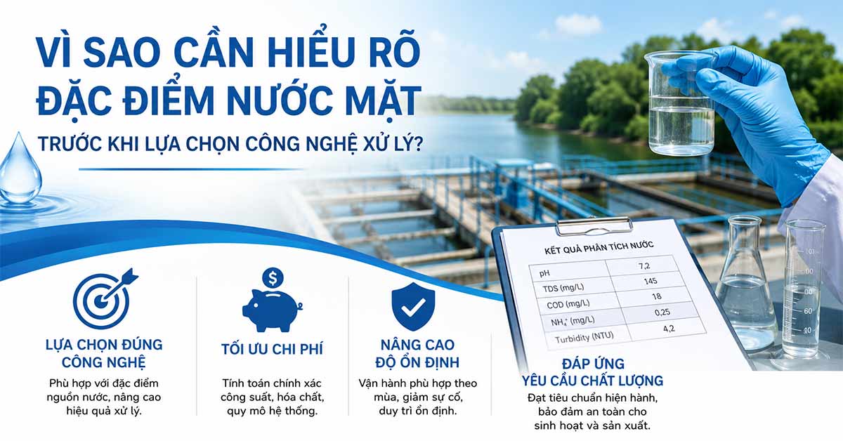 Vì sao cần hiểu rõ đặc điểm của nước mặt trước khi lựa chọn công nghệ xử lý?
