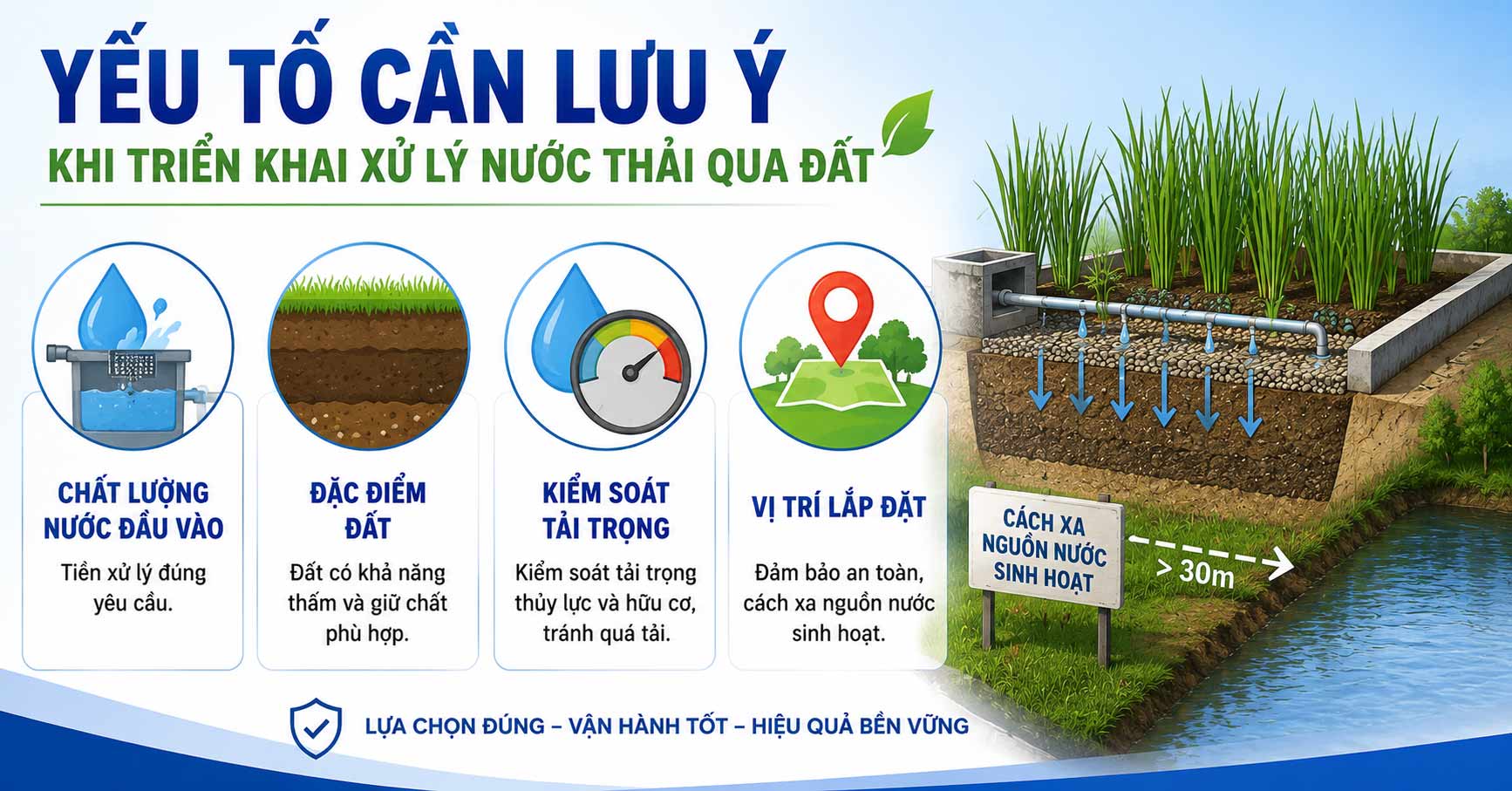 Những yếu tố cần lưu ý khi triển khai mô hình xử lý nước thải qua đất