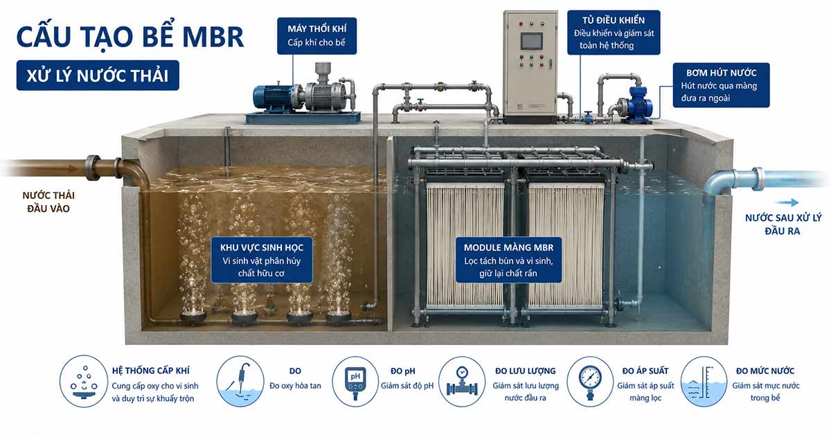 Cấu tạo của bể MBR xử lý nước thải