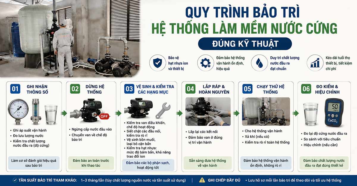 Quy trình bảo trì hệ thống làm mềm nước cứng đúng kỹ thuật