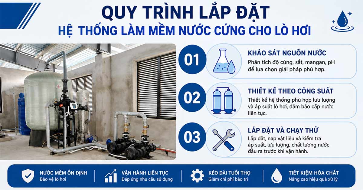 Quy trình lắp đặt hệ thống làm mềm nước cứng cho lò hơi