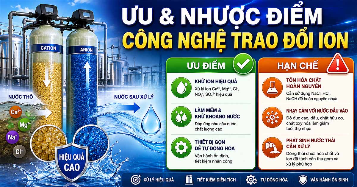 Ưu điểm và hạn chế của công nghệ công nghệ trao đổi ion trong xử lý nước