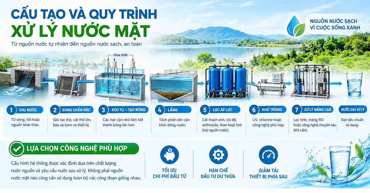 Cấu tạo và quy trình xử lý nước mặt