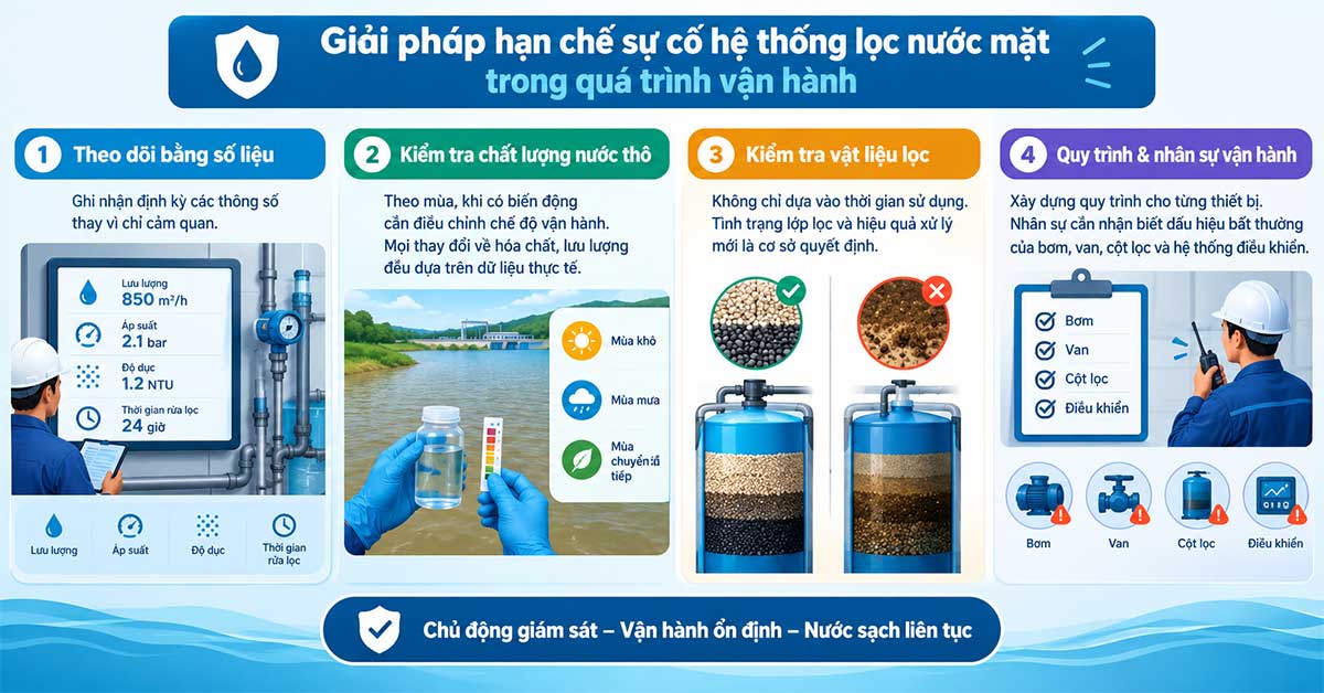 Giải pháp hạn chế sự cố hệ thống lọc nước mặt trong quá trình vận hành