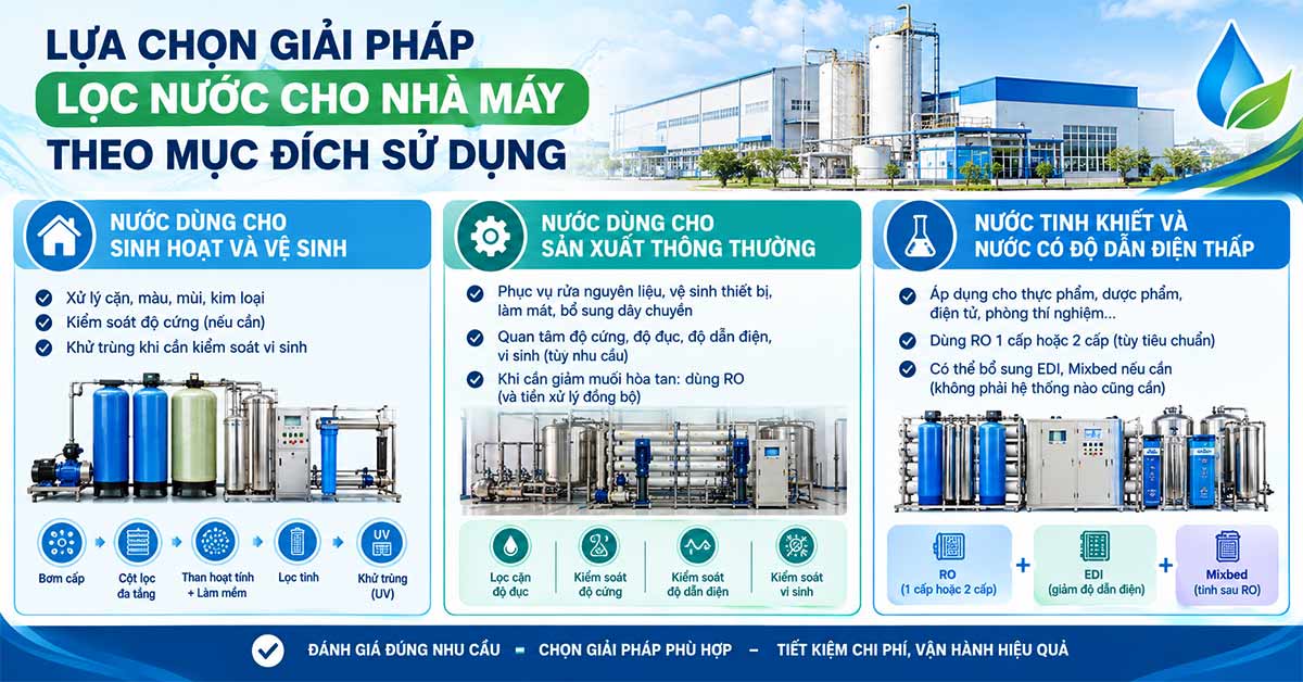 Lựa chọn giải pháp lọc nước cho nhà máy theo mục đích sử dụng