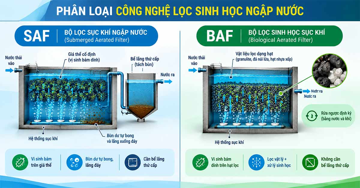 Phân loại công nghệ lọc sinh học ngập nước