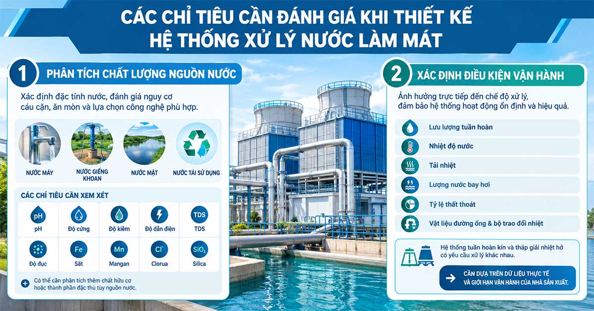 Các chỉ tiêu cần đánh giá khi thiết kế hệ thống xử lý nước làm mát