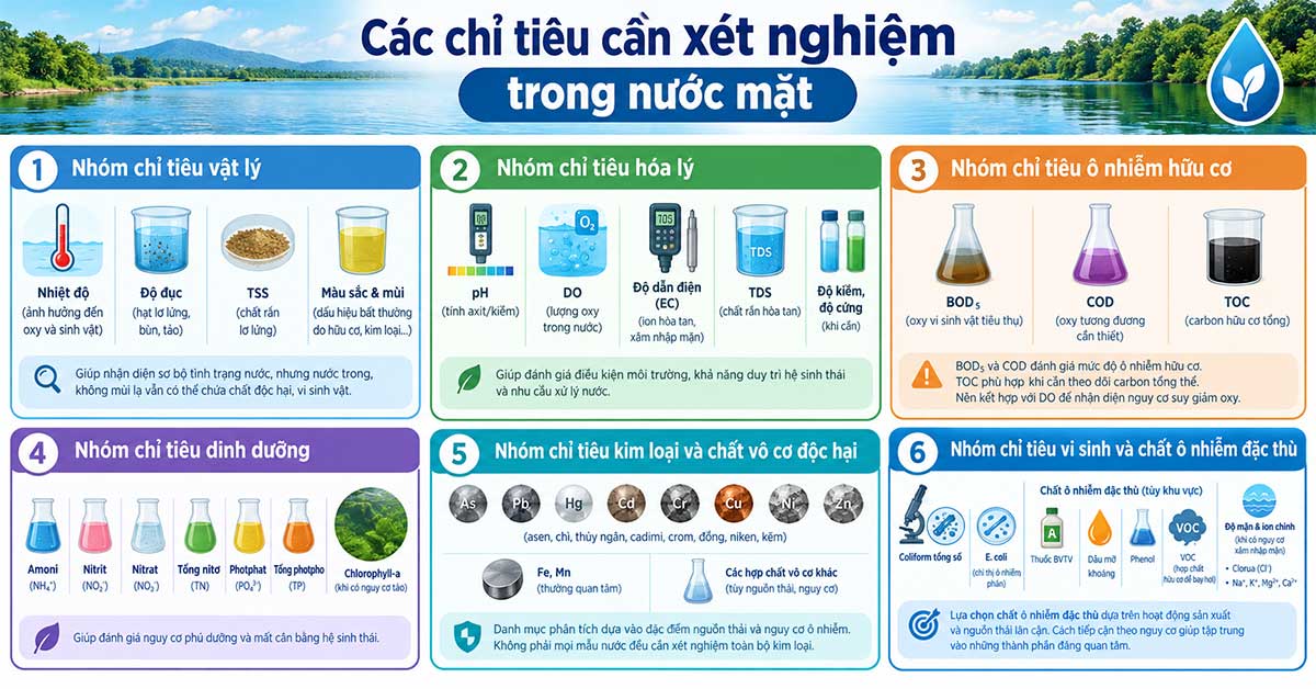 Các chỉ tiêu cần xét nghiệm trong nước mặt