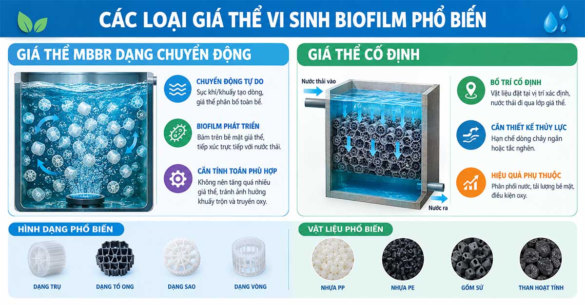 Các loại giá thể vi sinh biofilm phổ biến