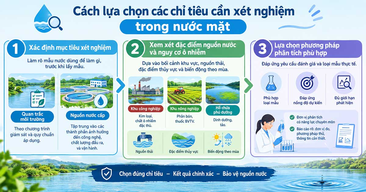 Cách lựa chọn các chỉ tiêu cần xét nghiệm trong nước mặt