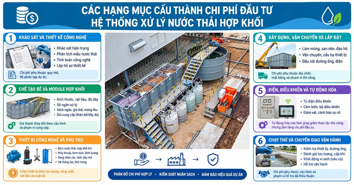 Các hạng mục cấu thành chi phí đầu tư hệ thống xử lý nước thải hợp khối