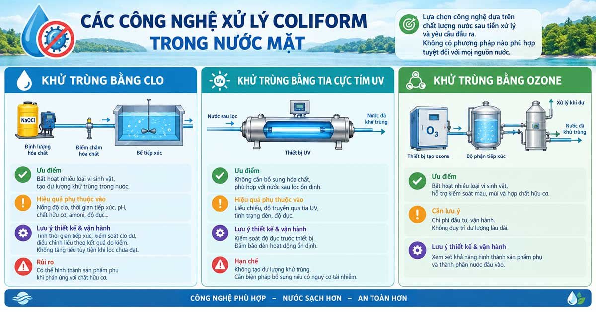 Các công nghệ xử lý Coliform trong nước mặt