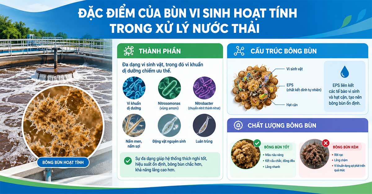 Đặc điểm của bùn vi sinh hoạt tính trong xử lý nước thải