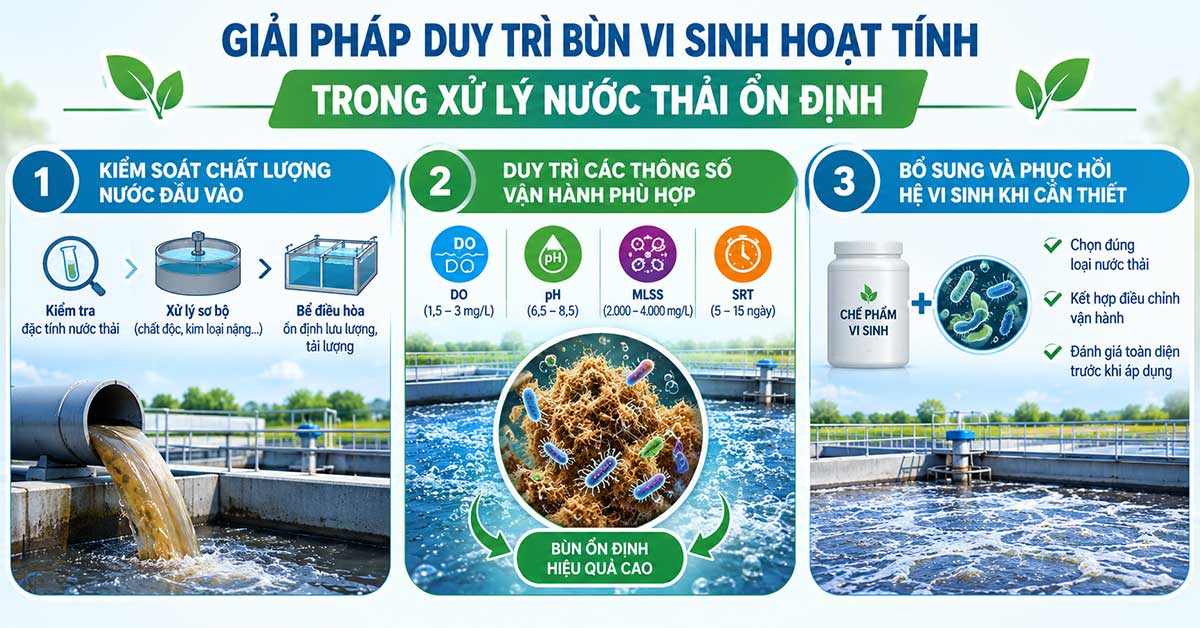 Giải pháp duy trì bùn vi sinh hoạt tính trong xử lý nước thải ổn định