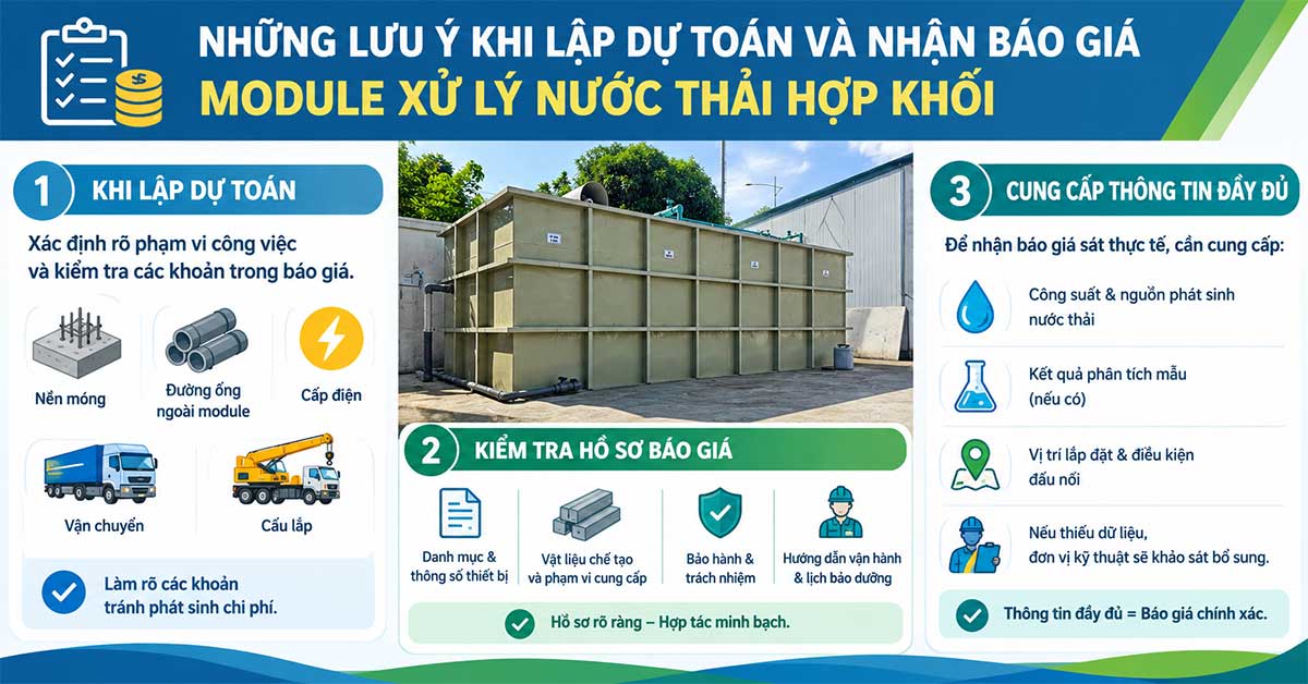 Những lưu ý khi lập dự toán và nhận báo giá module xử lý nước thải hợp khối