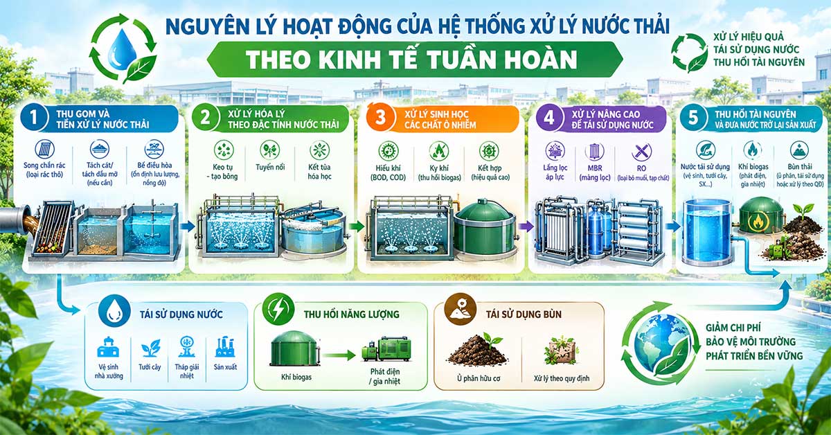 Nguyên lý hoạt động của hệ thống xử lý nước thải theo kinh tế tuần hoàn