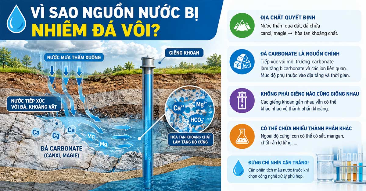 Nguyên nhân khiến nguồn nước bị nhiễm đá vôi