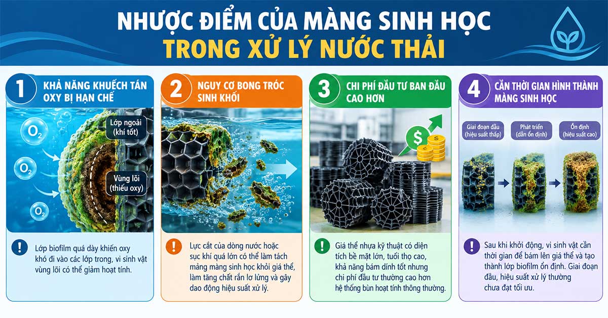 Nhược điểm của màng sinh học trong xử lý nước thải