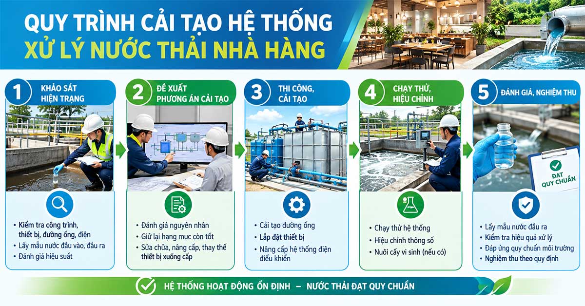 Quy trình cải tạo hệ thống xử lý nước thải nhà hàng