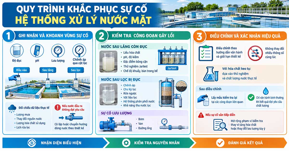 Quy trình khắc phục sự cố hệ thống xử lý nước mặt
