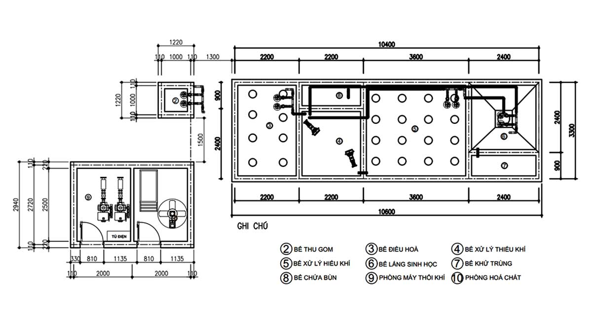 Sơ đồ dự án xử lý nước thải 50m3/ngày đêm tại Hòa Bình