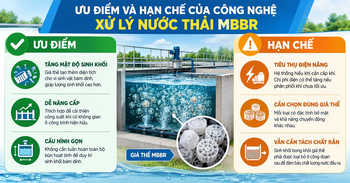 Ưu điểm và hạn chế của công nghệ xử lý nước thải MBBR