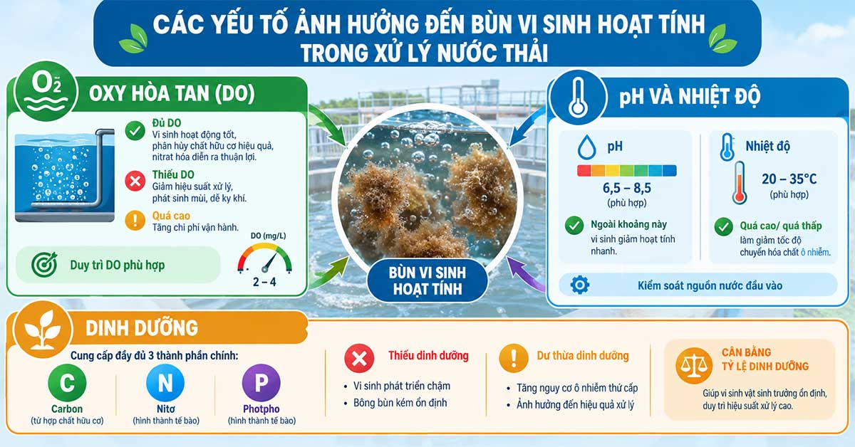 Các yếu tố ảnh hưởng đến bùn vi sinh hoạt tính trong xử lý nước thải