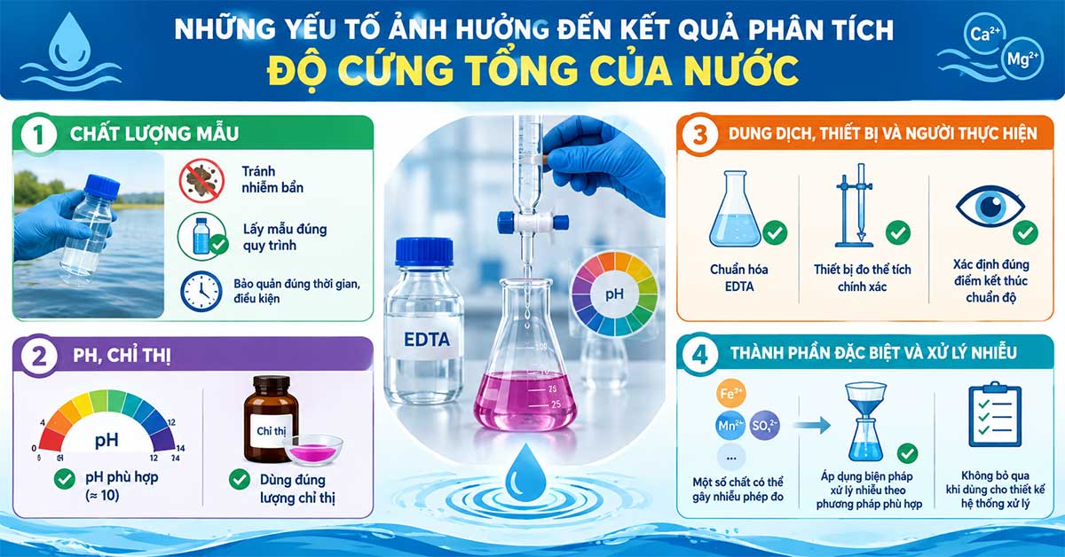 Những yếu tố ảnh hưởng đến kết quả phân tích độ cứng tổng của nước